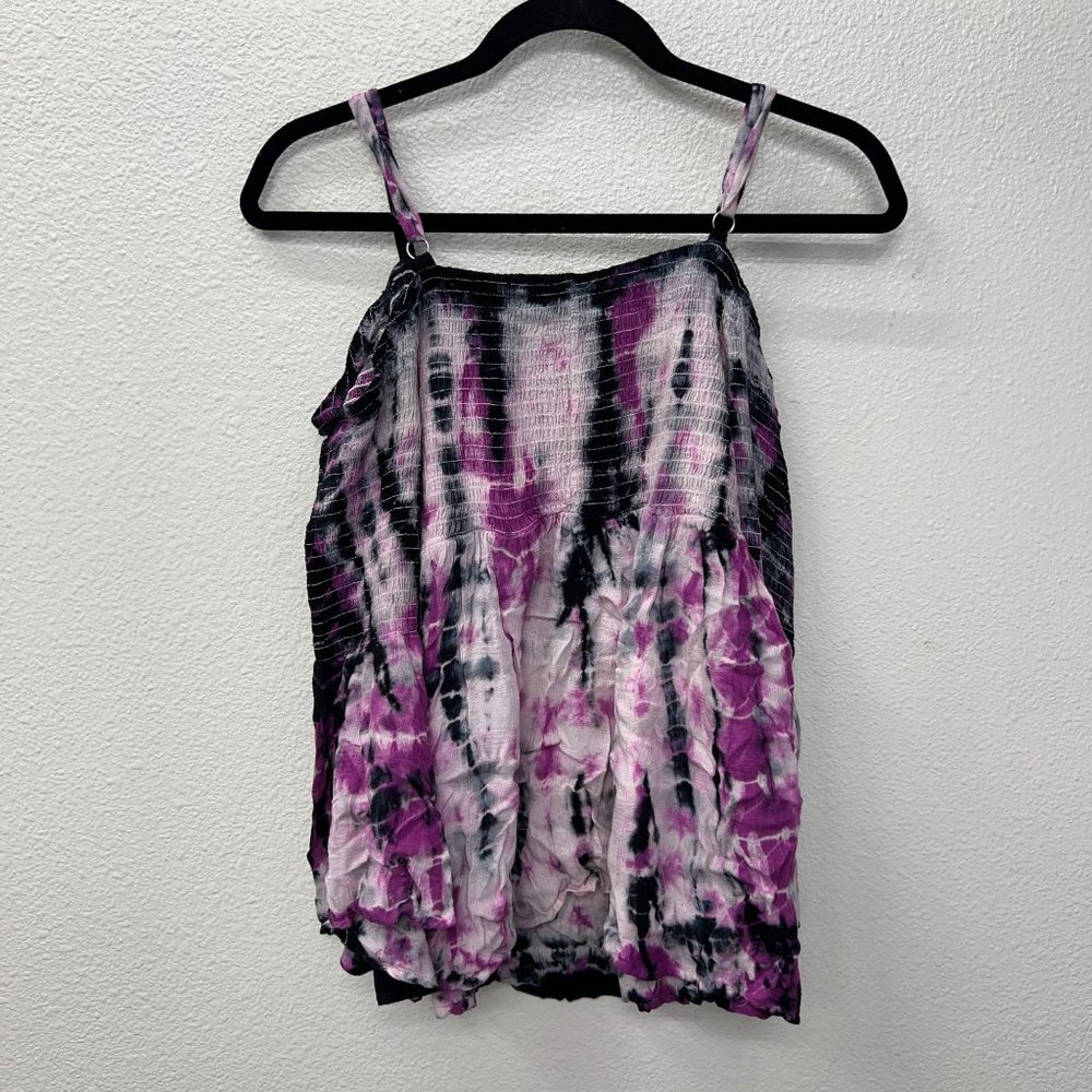 Torrid purple black tie dye cold shoulder smocked top strap top Size: 00 - Picture 7 of 7